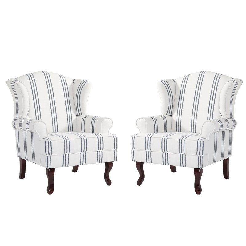 Upholstered Cotton Armchair, Stripe Navy