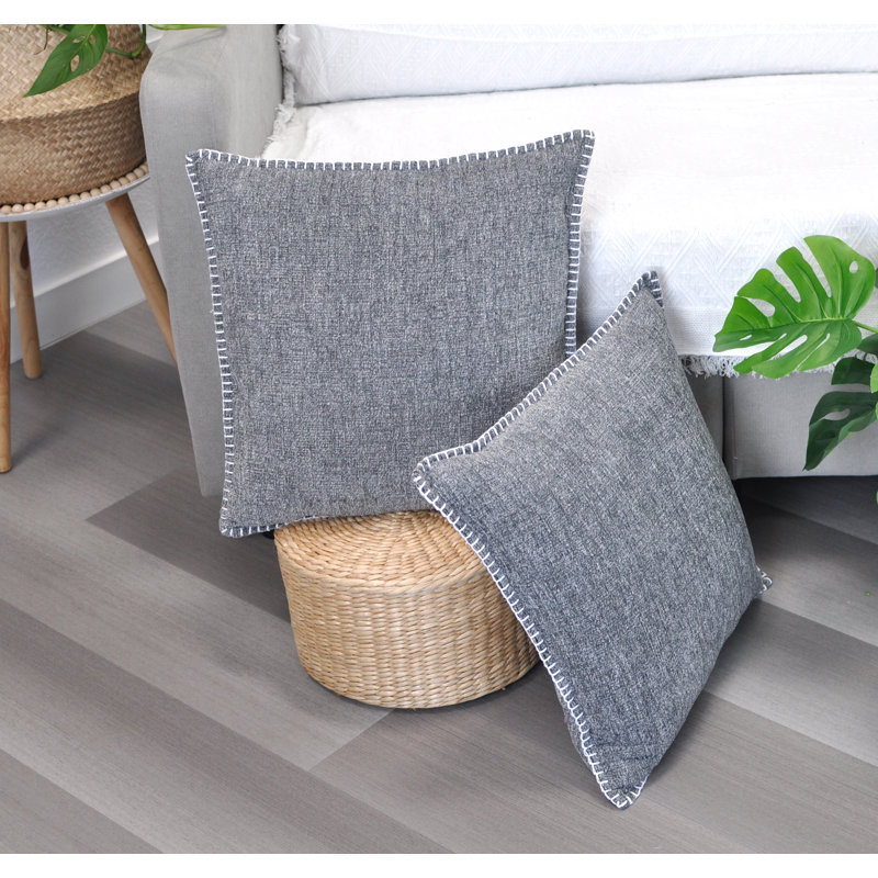Heather Gray Chenille Square Throw Pillow Covers Set of 2
