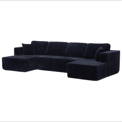 U shape Modular Sectional Sofa, Compressed Sectional Sofa Modern Minimalist Style Corduroy Couch, Sleeper Sofa for Living Room, Bedroom, Comfy Compres