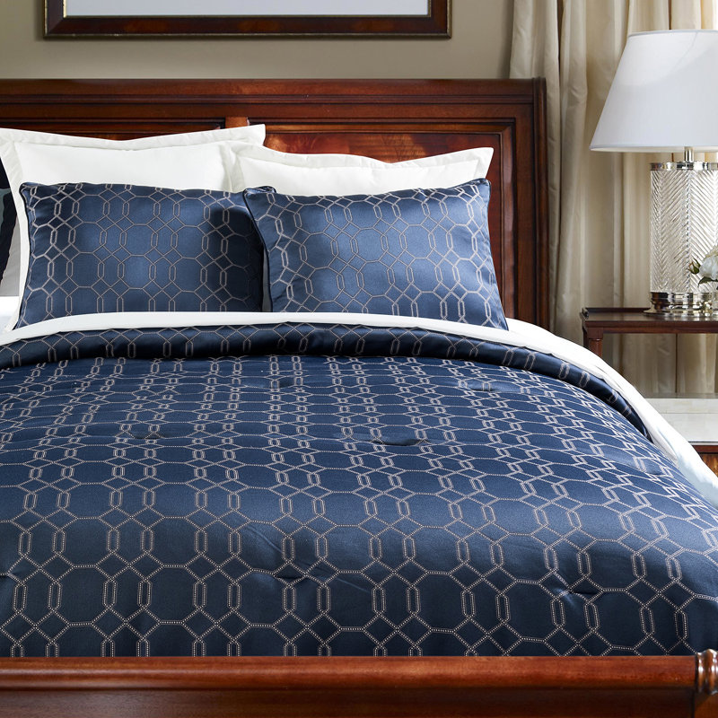 Ensemble d'édredon en microfibre 3 pièces Lattice Blue, Édredon grand + 2 taies décoratives