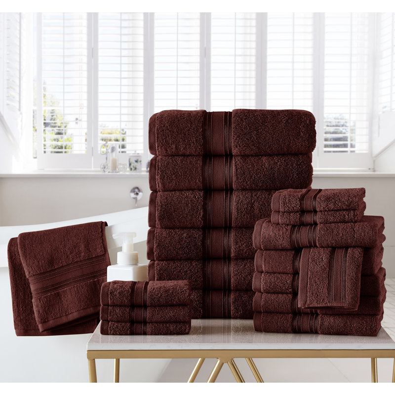18-piece Cotton Towel Set, Deep Mahagony/Brown