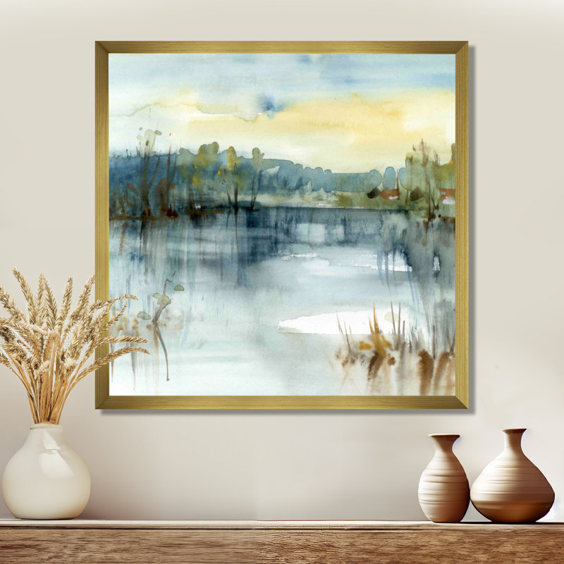 " Summer Lake Landscape Illustration ", Wrapped Canvas, No Frame, 30" H x 30" W