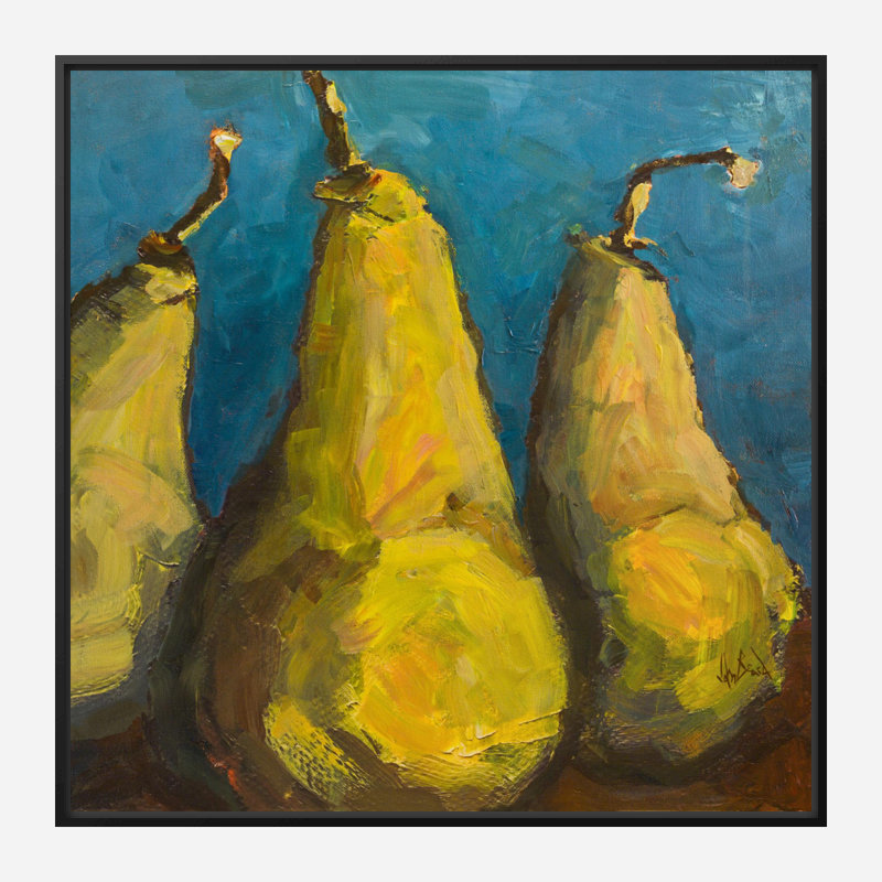 Pears With Teal By John Beard - Gallery Wrapped Canvas Print Print by John Beard, 22" H x 22" W x 2" D, Black Floater Framed
