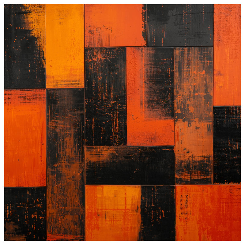 Tapis de bain orange à blocs noirs, L 24 po x L 17 po