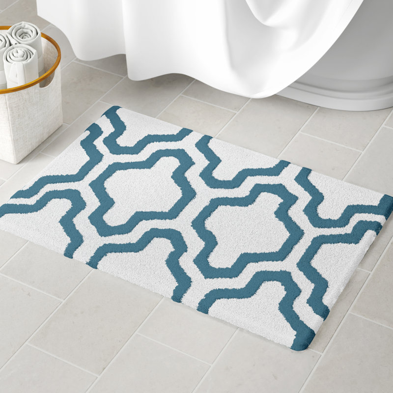 Marvela Bath Rug, 36" x 24", White / New Blue