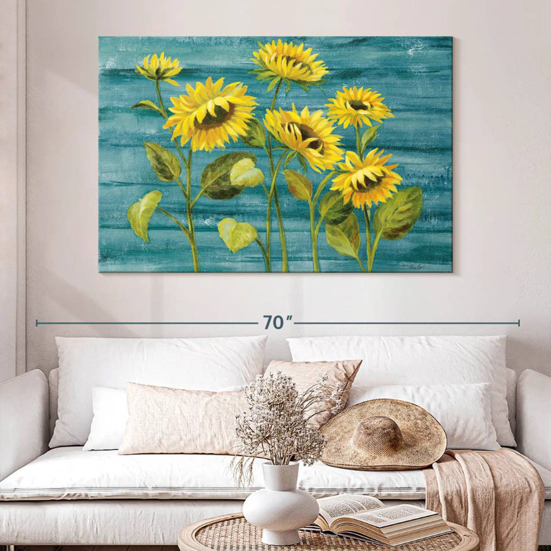 Harnek Cottage Sunflowers Teal, 34" H x 51" W
