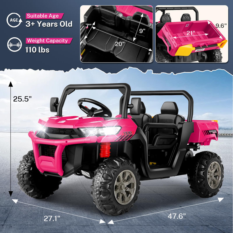 Pink 24V Kids Ride-On Truck with Remote Control and Electric Dump Bed