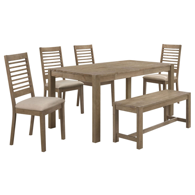 Brown Washed 6-Piece Rectangular Dining Set