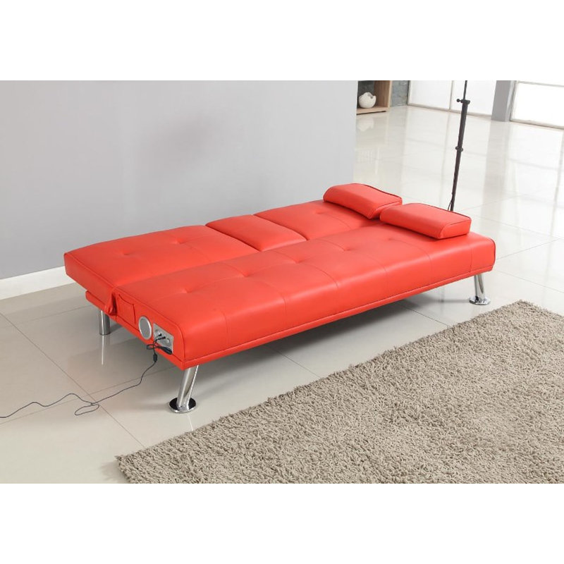 Comerford 3 Seater Faux Leather Sofa Bed, Red, 51cm H x 165cm W x 75cm D