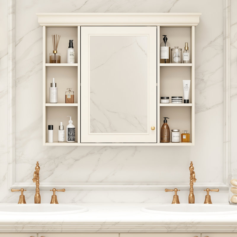 Armoire de salle de bain murale - quincaillerie de rangement dissimulée en métal crème beige