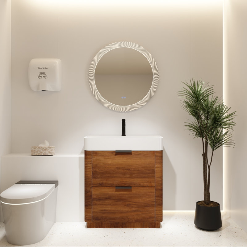 Meuble-lavabo autoportant avec lavabo en résine et deux tiroirs, 30"