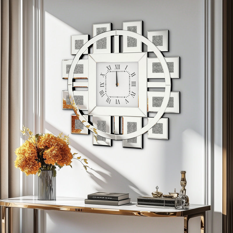 Horloge miroir miroir irrégulière, Argent, Grand