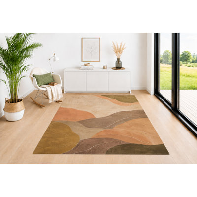 "Ultra Lightweight" 5'x7' Desert Waves Area Rug, Modern Earth Tone Pattern in Beige Taupe Terracotta Olive Green and Cream, Soft Low Pile Carpet for Living Room Bedroom Office Decor