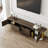 79 Inch Walnut And Gold TV Stand Entertainment Center With Drawers And Door Cabinet-359124453