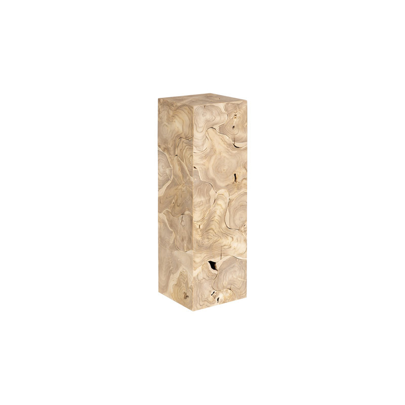 Piédestal en teck, carré, blanchi, H 39 po x l 12 po x P 12 po