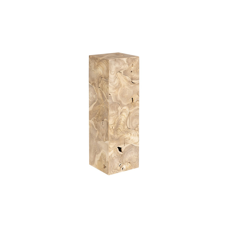 Teak Slice Pedestal, Square, Bleached, 39" H x 12" W x 12" D