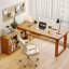 Bureau en L en bois massif avec 1 tiroir Burlywood-1515020255-1515020252