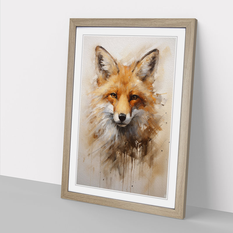 Fox Gestural - Framed Print, Oak Framed, 34cm H x 25cm W