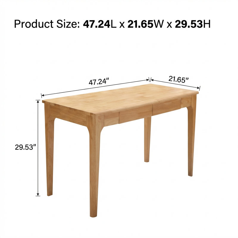 Bureau debout en bois massif avec tiroirs intégrés, conception minimaliste moderne avec bords lisses et fabrication durable