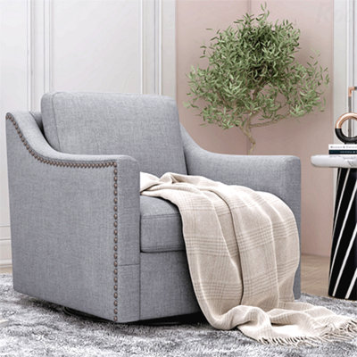 Fauteuil d'appoint rotatif à 360 degrés avec fonction d'accoudoir rotatif Tissu en mélange de coton enveloppé dans un tissu enveloppant dans un tissu doux pour la peau avec un design ergonomique avec un embout en laiton pour un salon confortable