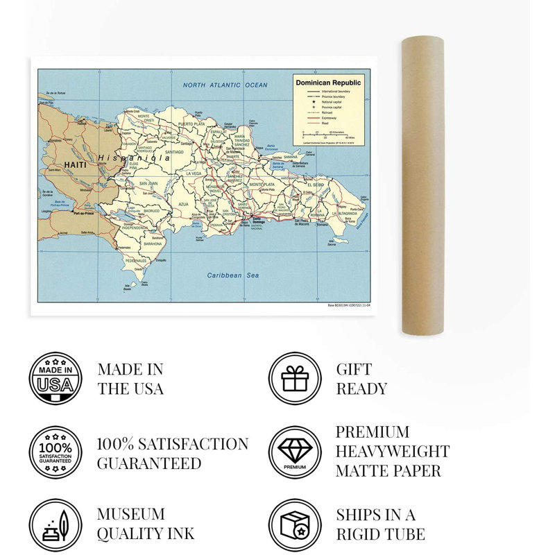 " 2004 Dominican Republic Map Poster ", 24" H x 36" W x 0.1" D