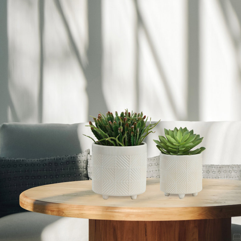 Jardinières texturées S / 2 6/8 po, Blanc