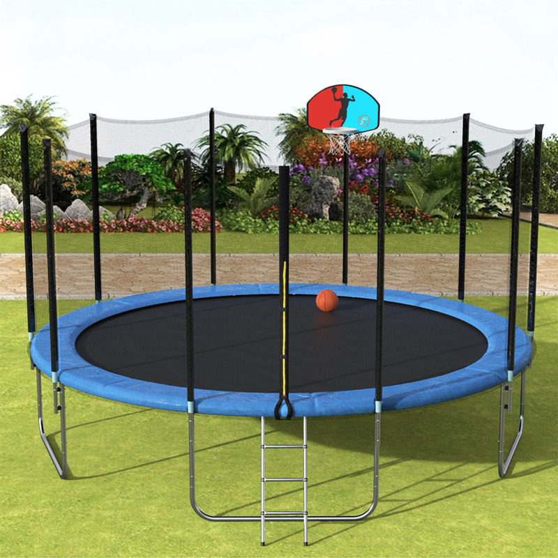 Trampoline rond de 15 pi avec enceinte de sécurité, panier de basketball et échelle