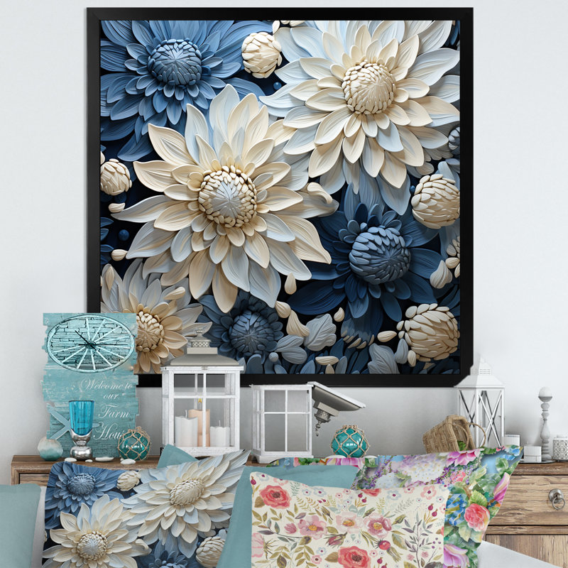 Décoration murale «Pure White» et «Blue Chrysanthemums Beauty I - Chrysanthemums», H 36 po x l 36 po x P 1,5 po