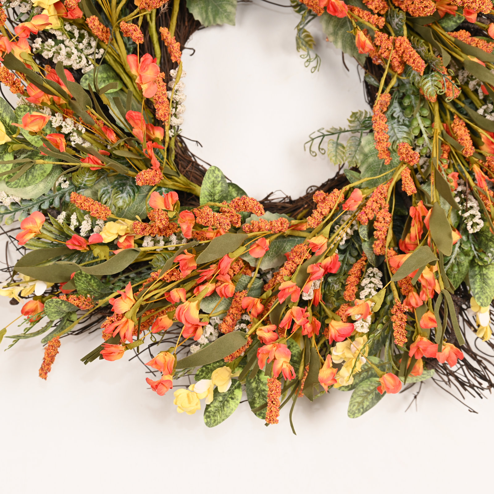 24" Artificial Rustic Twig Greenery Foliage Blossom Cluster Berry Wildflower Fall Harvest Front Door Wreath Thanksgiving Decor