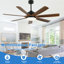 Ventilateur de plafond 60 po en bois noir avec ensemble d'éclairage et télécommande réversible à 6 vitesses pour moteur de salon DC