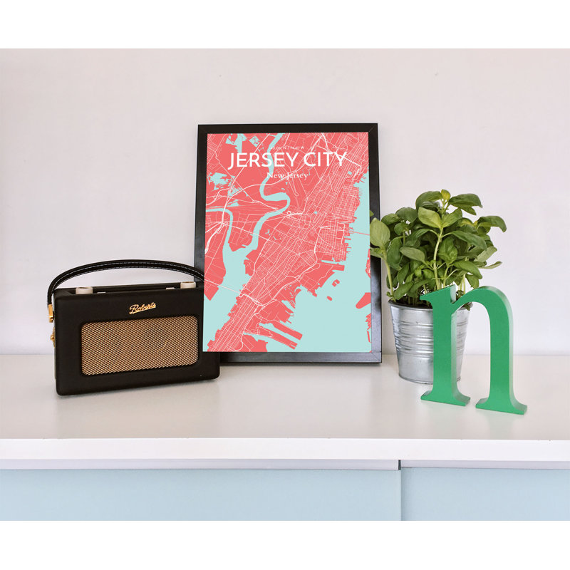 «Jersey City City Map», reproduction d'impression sur affiche en rose, H 17 po x l 11 po