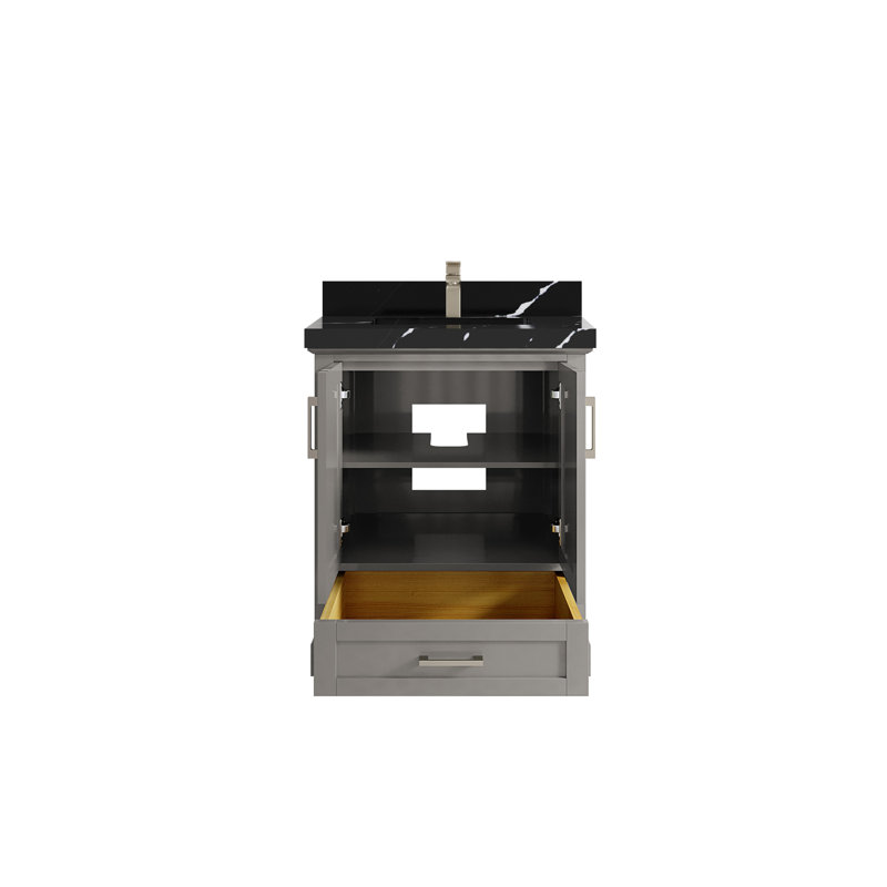 Boston 30 po X P 22 po D Meuble-lavabo simple en peau d'éléphant, Noir Calacatta 2 po