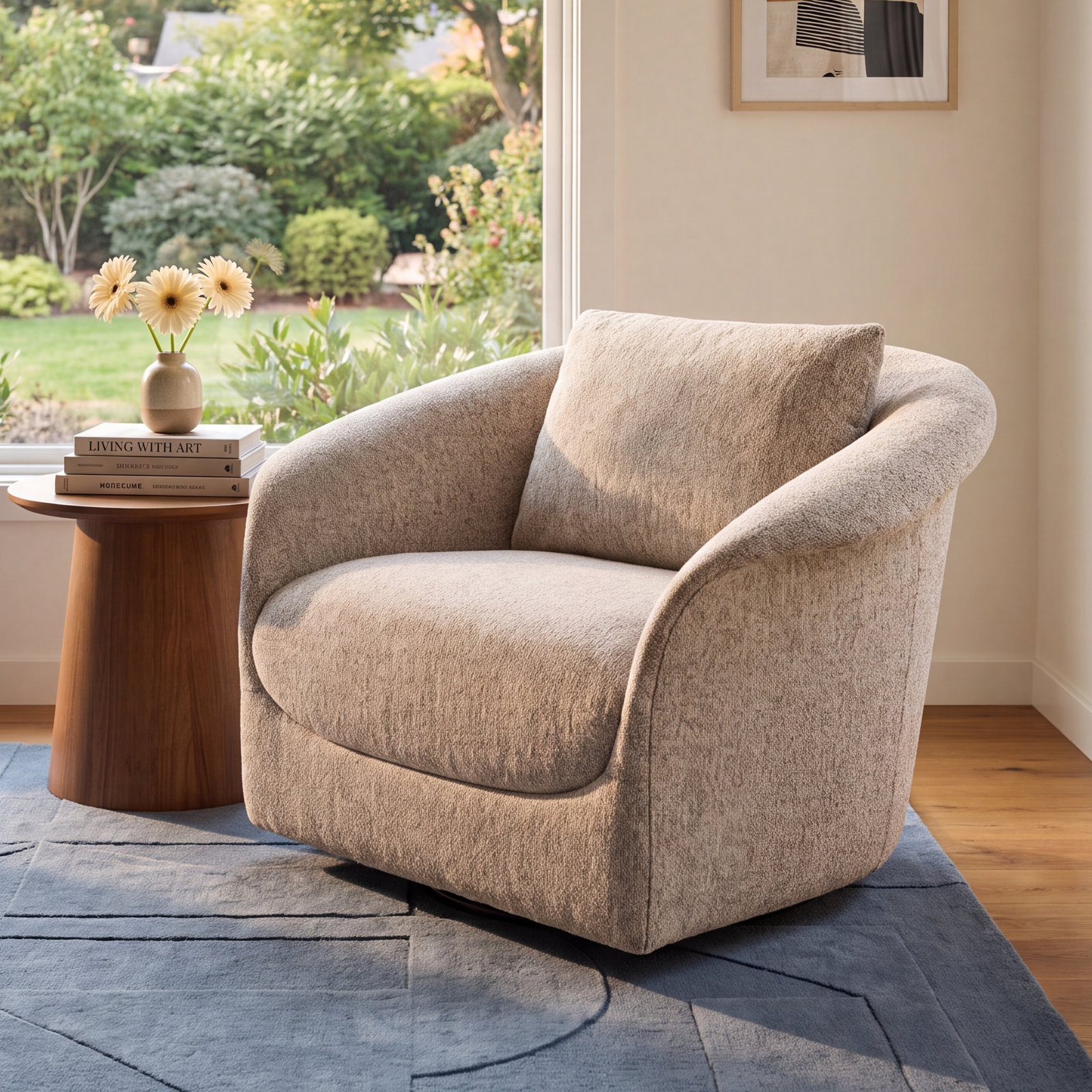 Latongia Upholstered Swivel Armchair, Yuma Dove