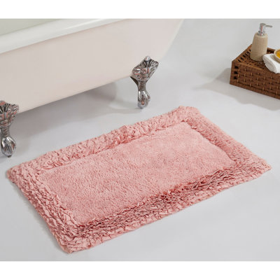 Aveliss 100% Cotton Tufted Bath Rug, Ultra Soft & Absorbent, Spray Latex Backing, Luxurious Ruffle Border, 21" x 34" Rectangle, Pink