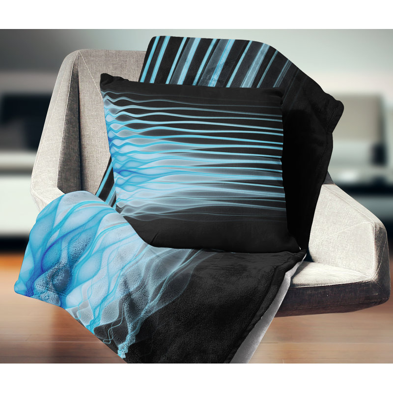 Flammes fractales bleu clair - coussin imprimé abstrait, 16 po x 16 po, Coussin décoratif