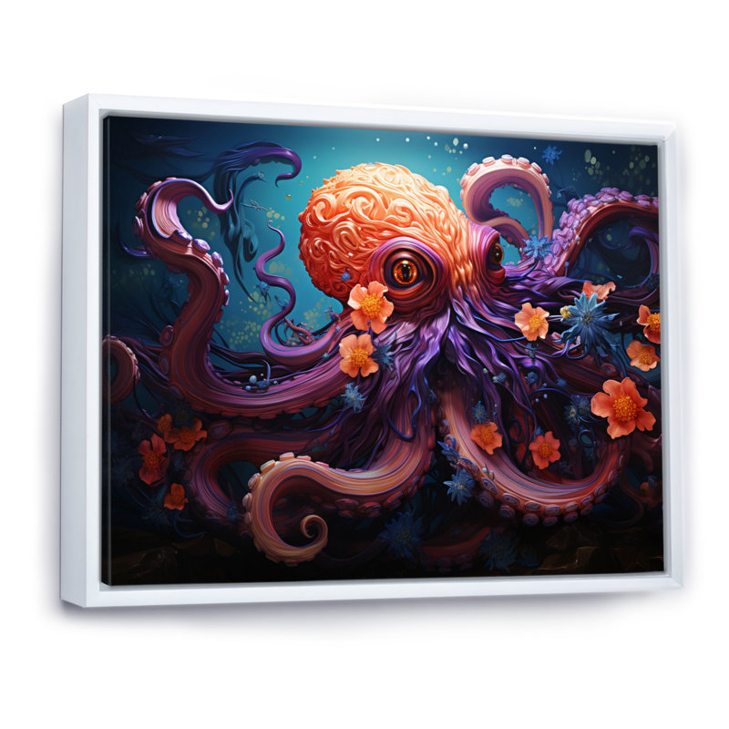 Impression sur toile Coral Octopus Serene submersion V, H 24 po x l 32 po x P 1 po, Cadre flottant blanc