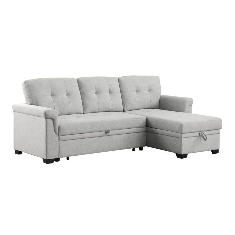 Canapé-lit modulaire réversible en lin gris clair 84 po Hunter, Lin gris pâle