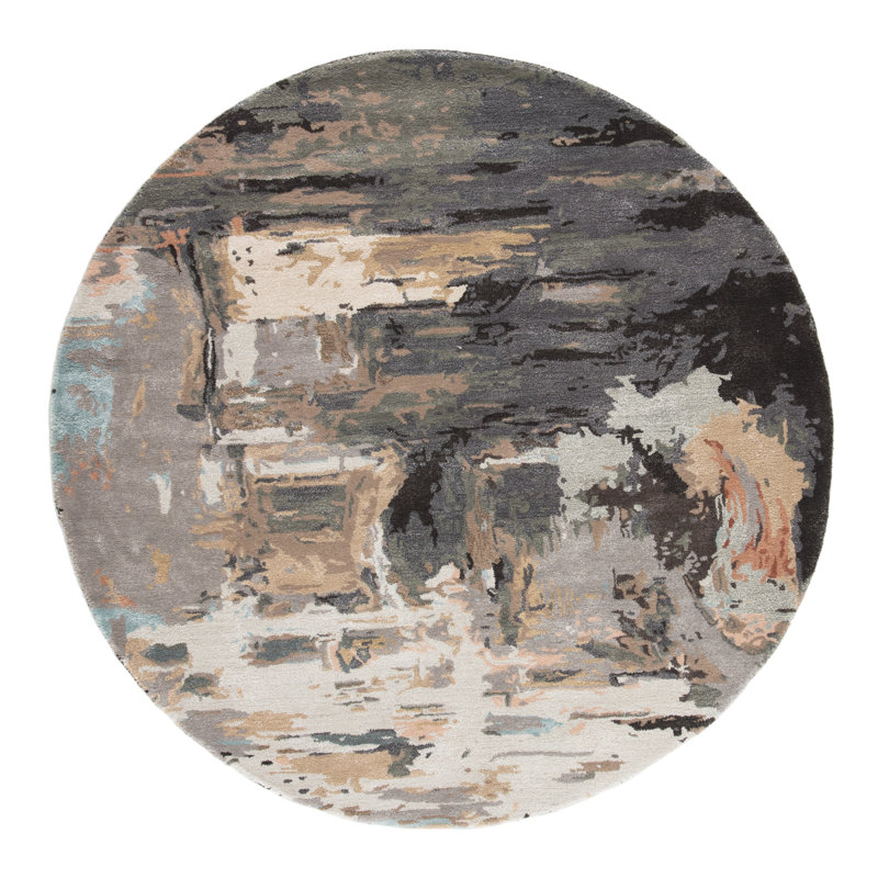 Tapis touffeté à la main à motif nougat / fer forgé gris Douwe, Rond 8 pi