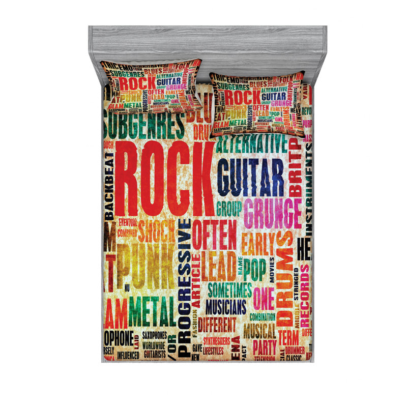 Full Size White and Multicolor Microfiber Music Print Sheet Set