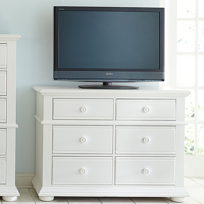 Oyster White 6-Drawer Media Chest with Cabinet
