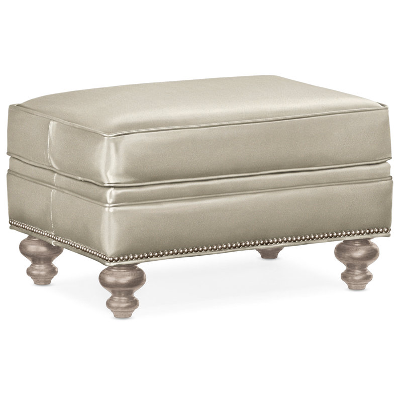 West Ottoman, Nickel, Stone, Aline Fumo Genuine Leather