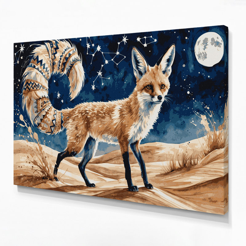 Wildlife Fennec Fox Gray Canvas Wall Art, 24" H x 36" W