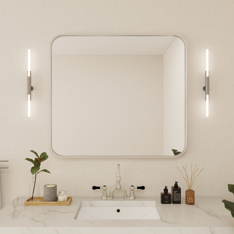 Élégant miroir encadré en aluminium avec coin arrondi pour une décoration intérieure élégante, Argent argent, Rectangulaire