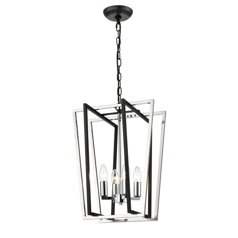 Ballville 4 - Light Caged Pendant, 26cm H x 14cm W x 14cm D, Matte Black/Chrome