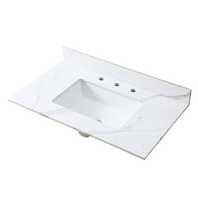 37" Gold Sintered Stone Bathroom Vanity Top, Ceramic Undermount Rectangular Sink, 3 Faucet Holes, With Included Backsplash 37Inch Top Stone,