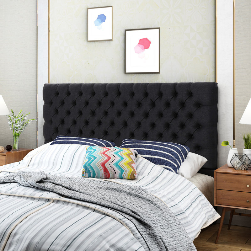 Upholstered Headboard In Charcoal Grey For Queen Bed, Modern Taste Bed Upholstery, Stylish Ambience, Charcoal 