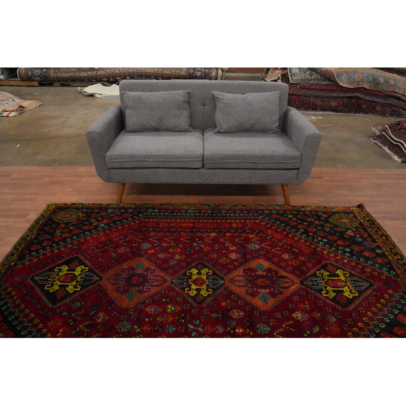 Tapis oriental rouge fait à la main 5 x 8 po