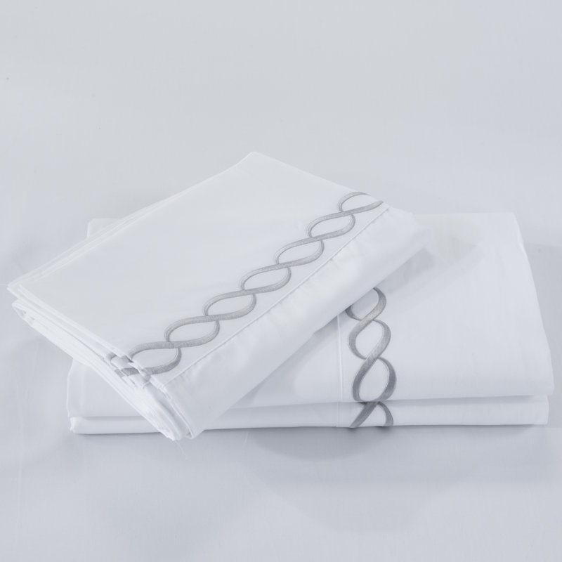 Ensemble de draps en satin de coton 500 fils , Ensemble de draps pour grand lit + un drap-housse , Gris