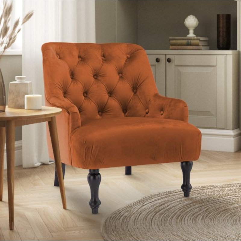 Edgeley Velvet Tufted Armchair, Orange