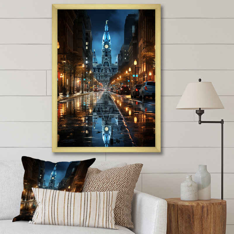 Kosak Philadelphia Beautiful Cityscape - reproduction, H 44 po x l 34 po x P 1,5 po, Encadrement doré